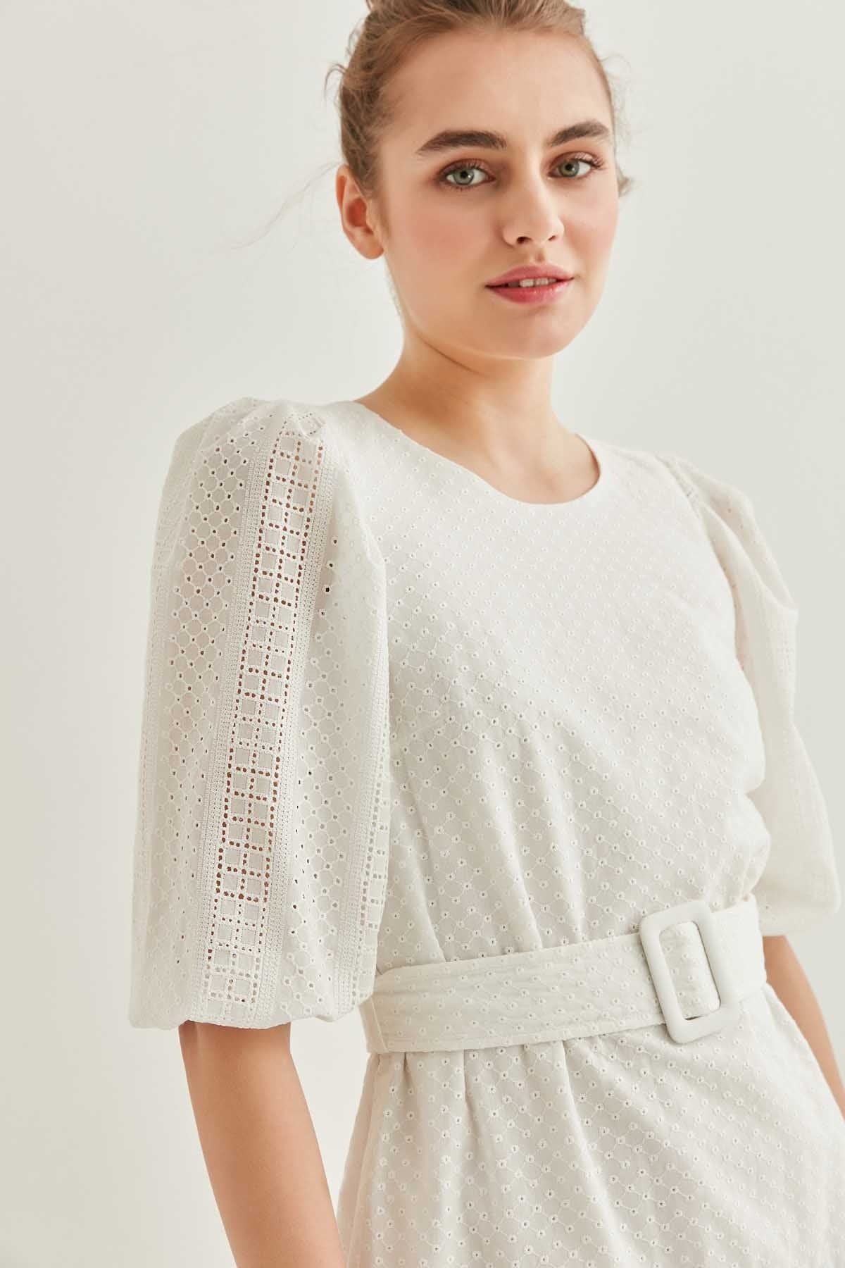 SILVER FABRIC BELT KEMER DETAILED MINI DRESS