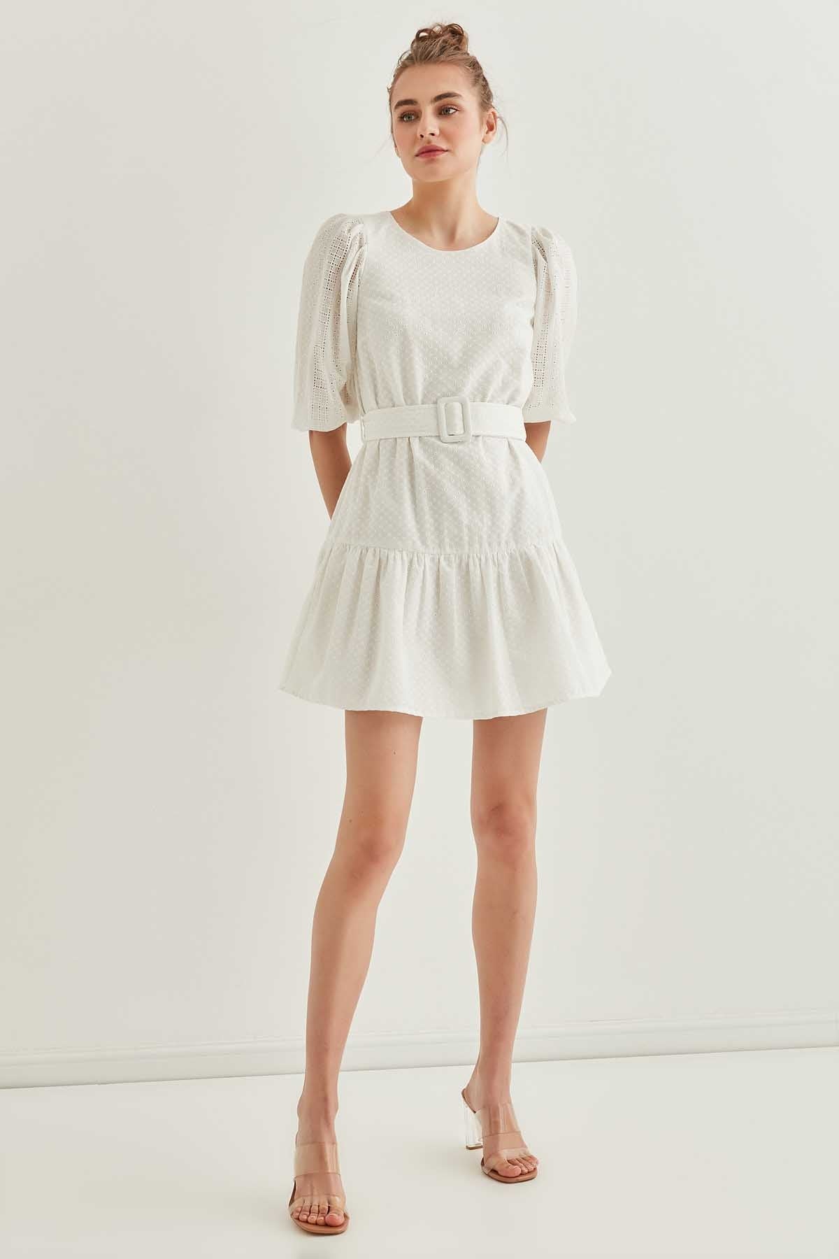 SILVER FABRIC BELT KEMER DETAILED MINI DRESS