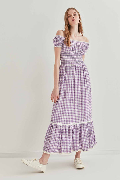 LACE STRIP DETAILED LONG COUNTRY DRESS