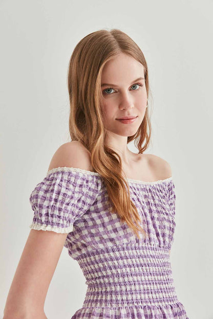 LACE STRIP DETAILED LONG COUNTRY DRESS