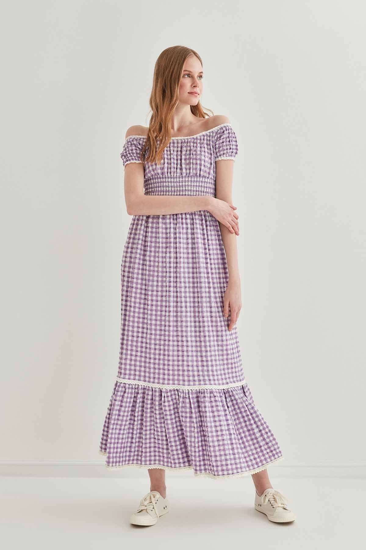 LACE STRIP DETAILED LONG COUNTRY DRESS