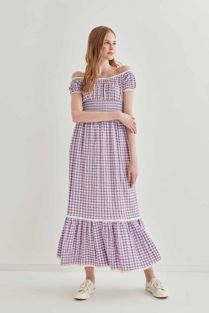 LACE STRIP DETAILED LONG COUNTRY DRESS