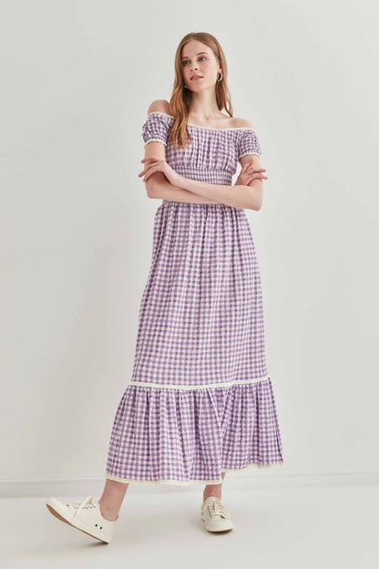 LACE STRIP DETAILED LONG COUNTRY DRESS