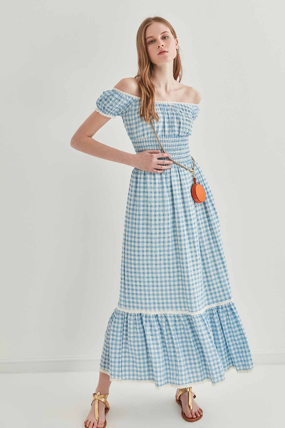LACE STRIP DETAILED LONG COUNTRY DRESS