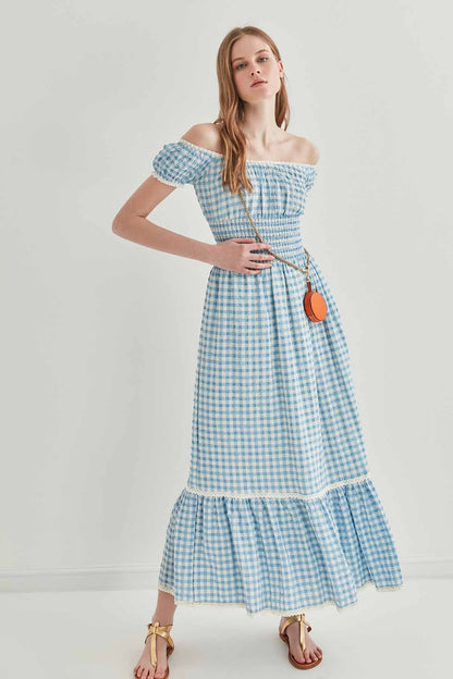 LACE STRIP DETAILED LONG COUNTRY DRESS