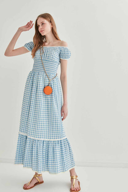 LACE STRIP DETAILED LONG COUNTRY DRESS