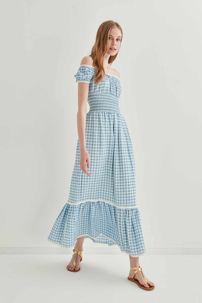 LACE STRIP DETAILED LONG COUNTRY DRESS