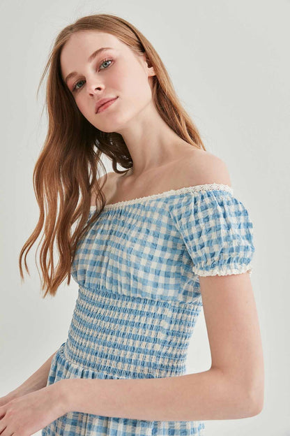 LACE STRIP DETAILED LONG COUNTRY DRESS