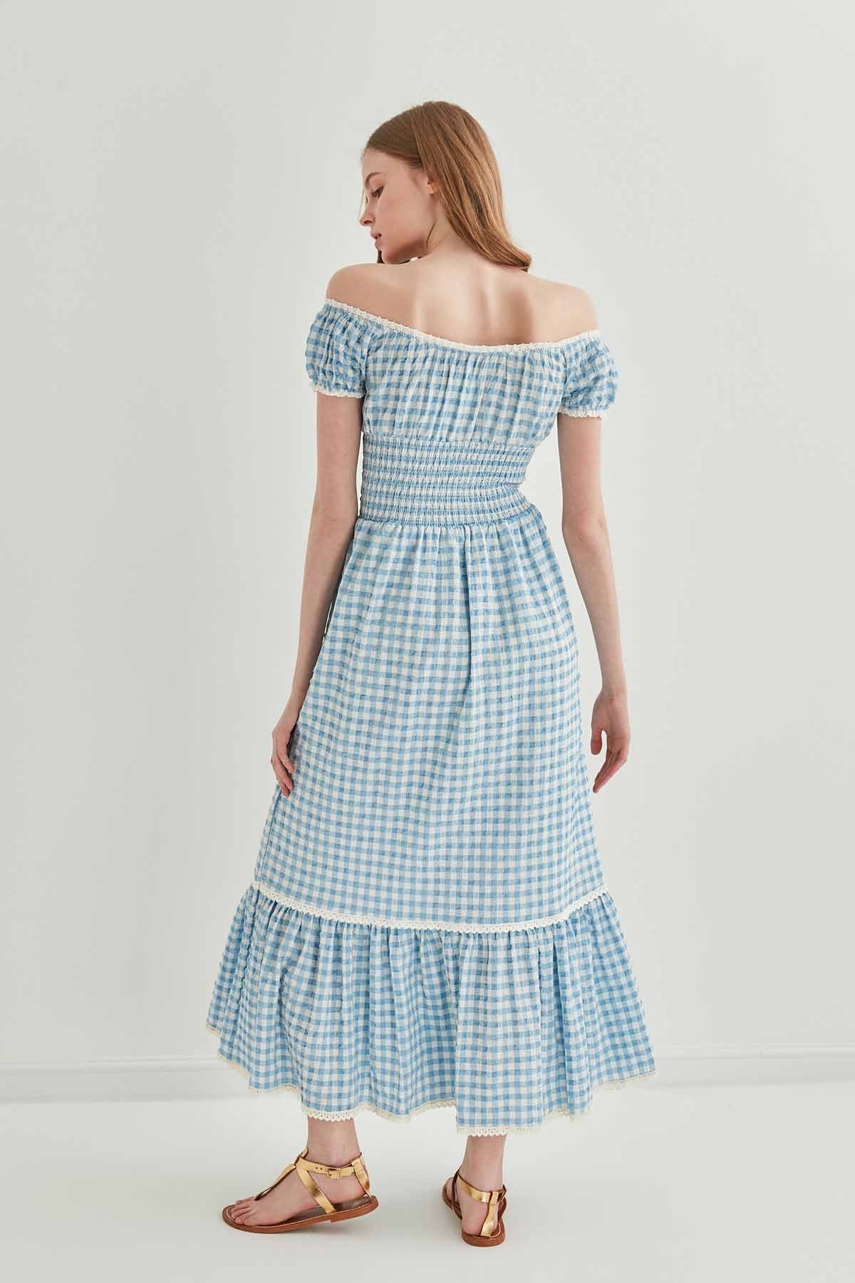 LACE STRIP DETAILED LONG COUNTRY DRESS