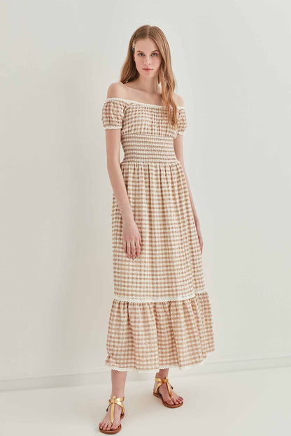 LACE STRIP DETAILED LONG COUNTRY DRESS