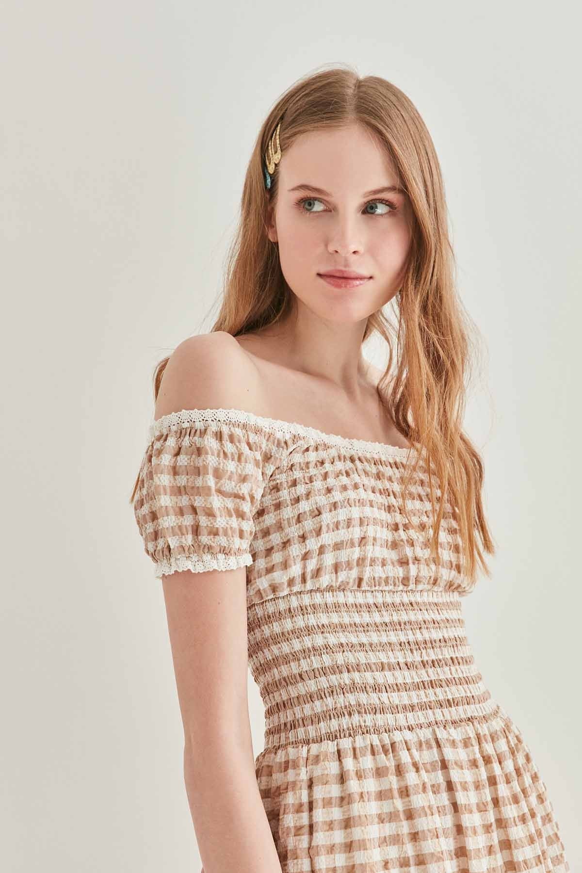LACE STRIP DETAILED LONG COUNTRY DRESS