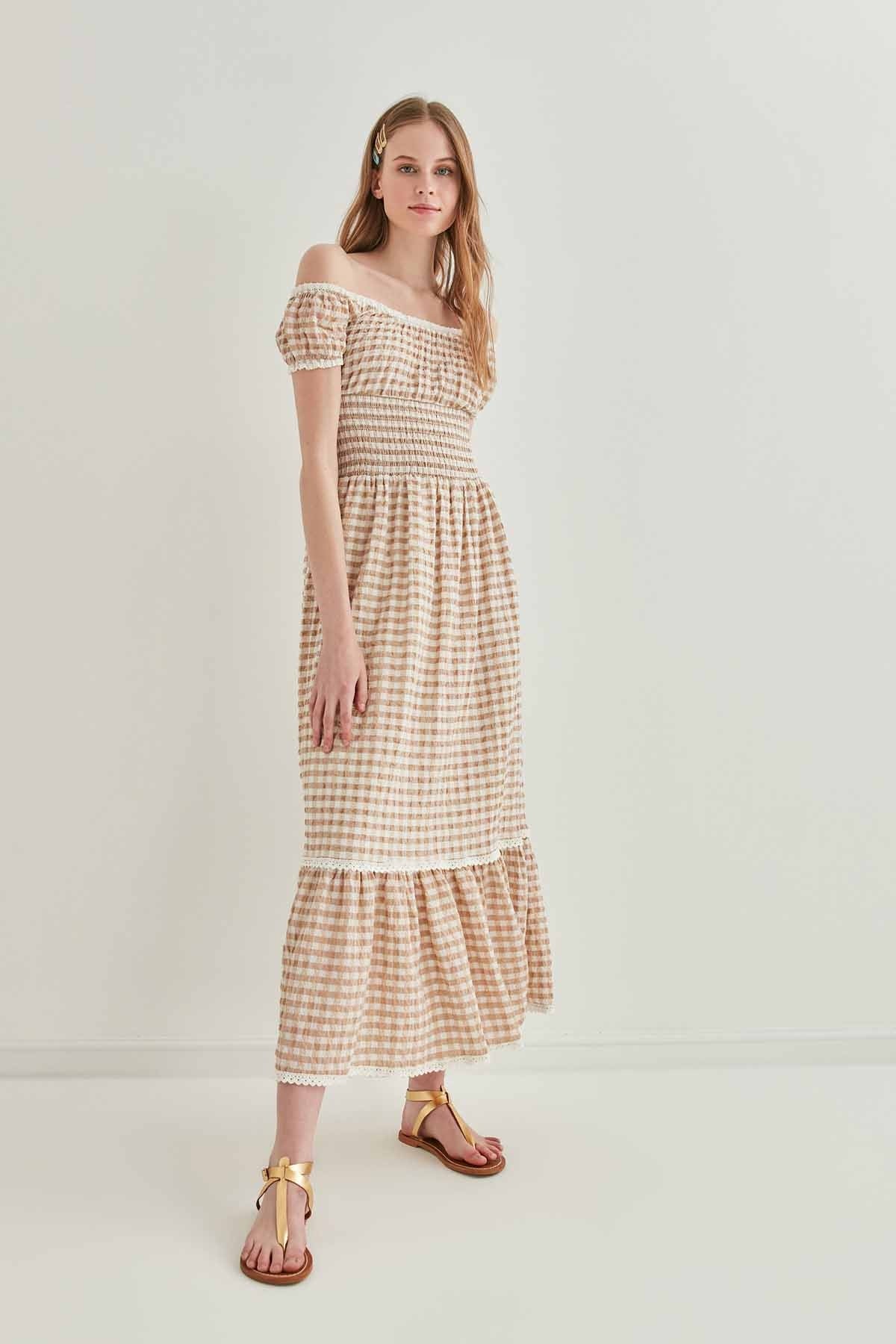 LACE STRIP DETAILED LONG COUNTRY DRESS