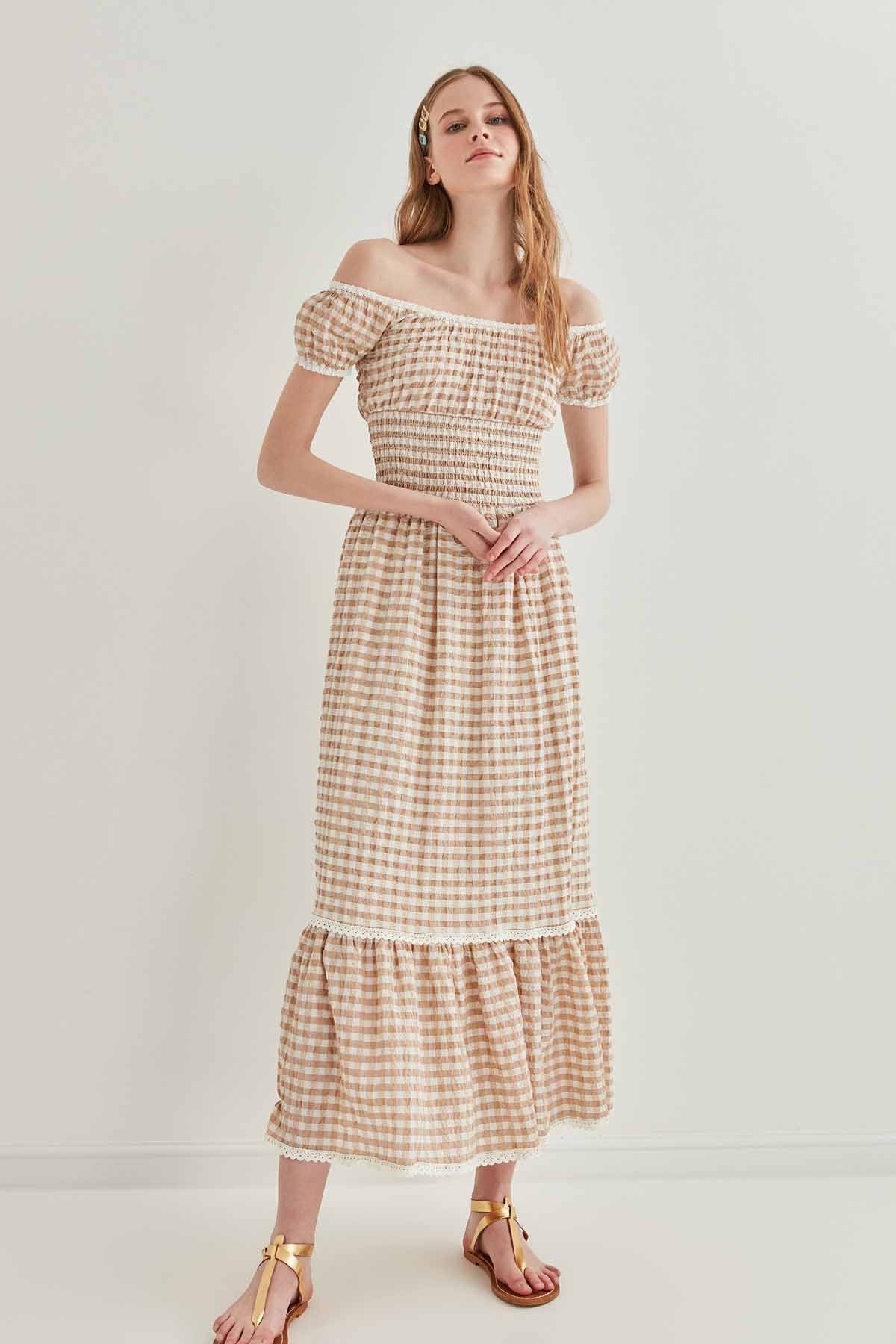 LACE STRIP DETAILED LONG COUNTRY DRESS
