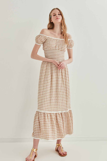LACE STRIP DETAILED LONG COUNTRY DRESS