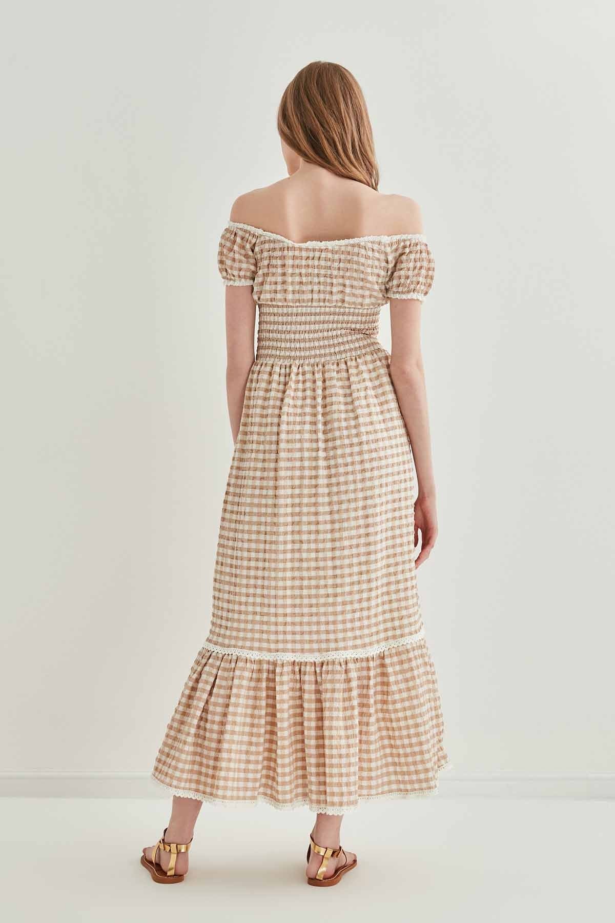 LACE STRIP DETAILED LONG COUNTRY DRESS
