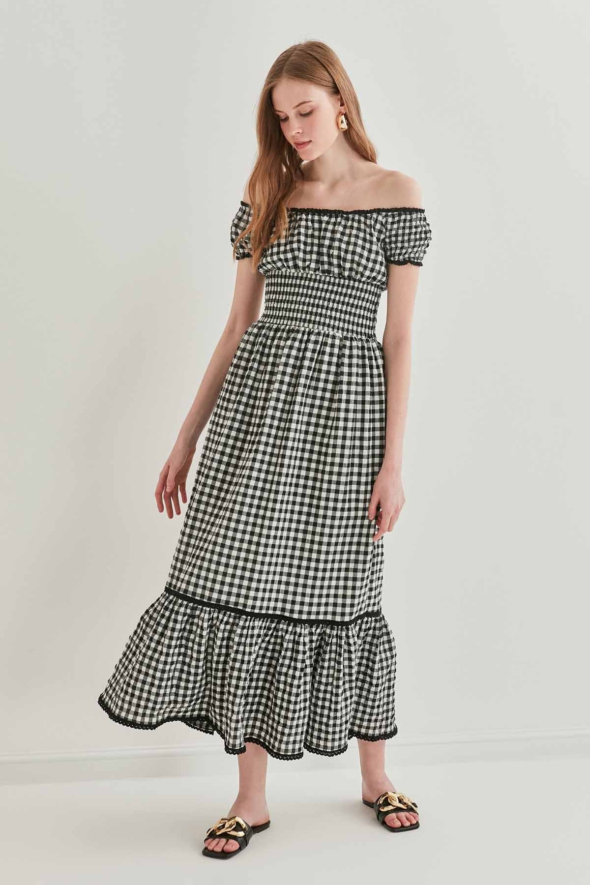 LACE STRIP DETAILED LONG COUNTRY DRESS