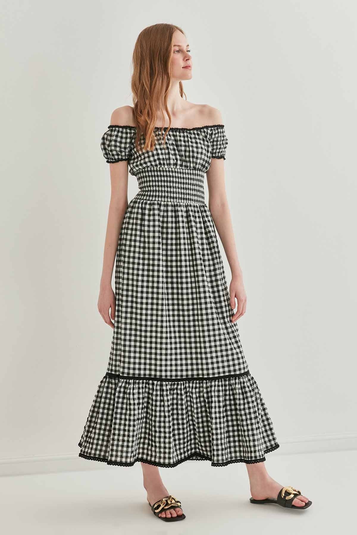 LACE STRIP DETAILED LONG COUNTRY DRESS