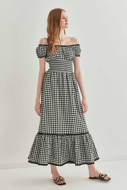 LACE STRIP DETAILED LONG COUNTRY DRESS