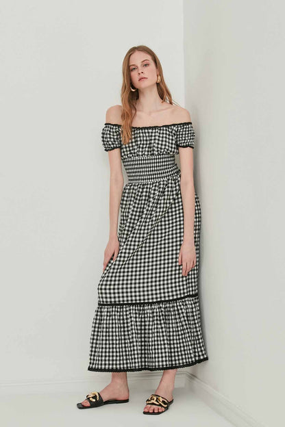 LACE STRIP DETAILED LONG COUNTRY DRESS