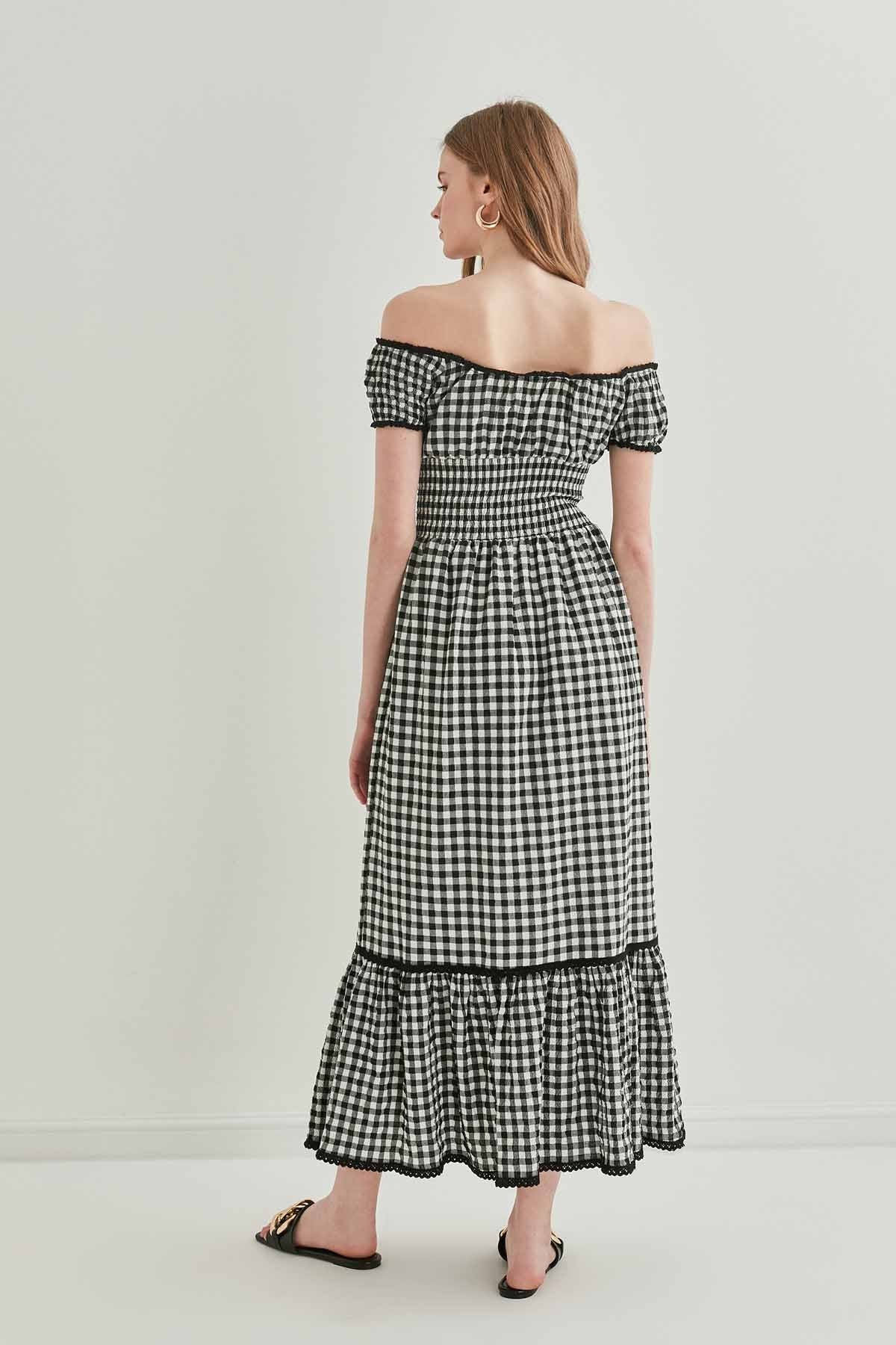 LACE STRIP DETAILED LONG COUNTRY DRESS