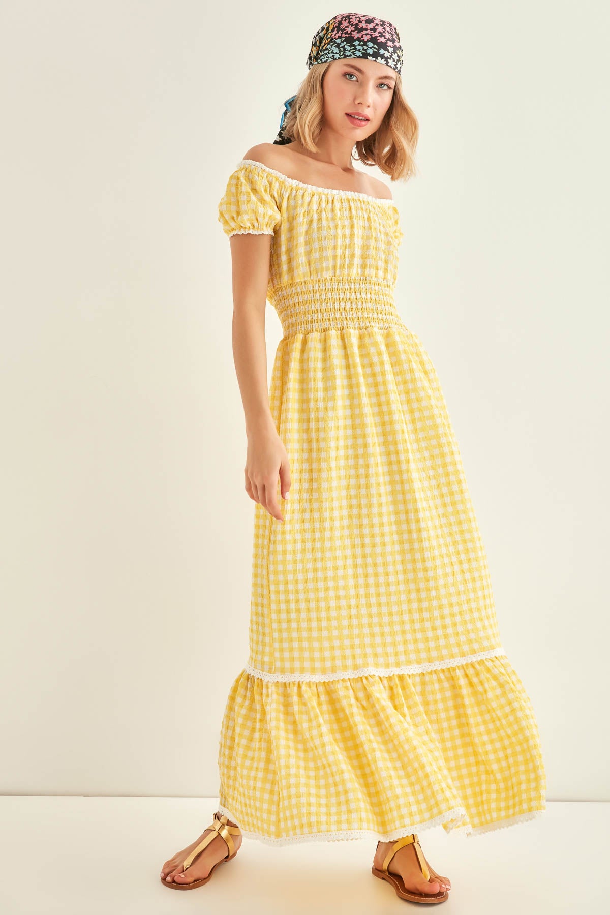 LACE STRIP DETAILED LONG COUNTRY DRESS