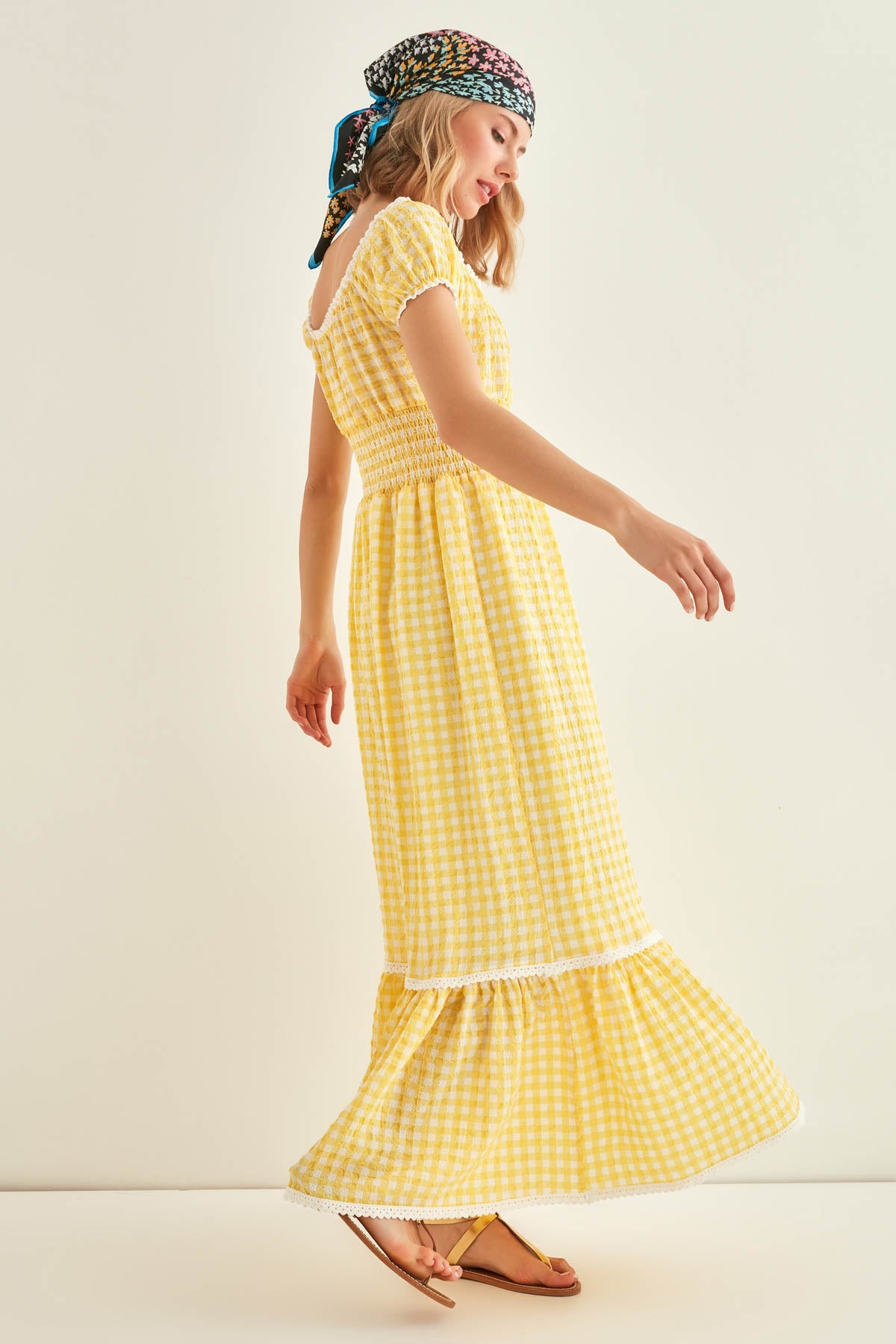 LACE STRIP DETAILED LONG COUNTRY DRESS