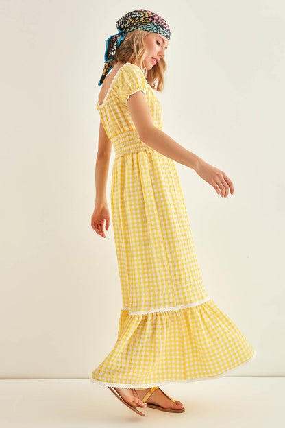 LACE STRIP DETAILED LONG COUNTRY DRESS