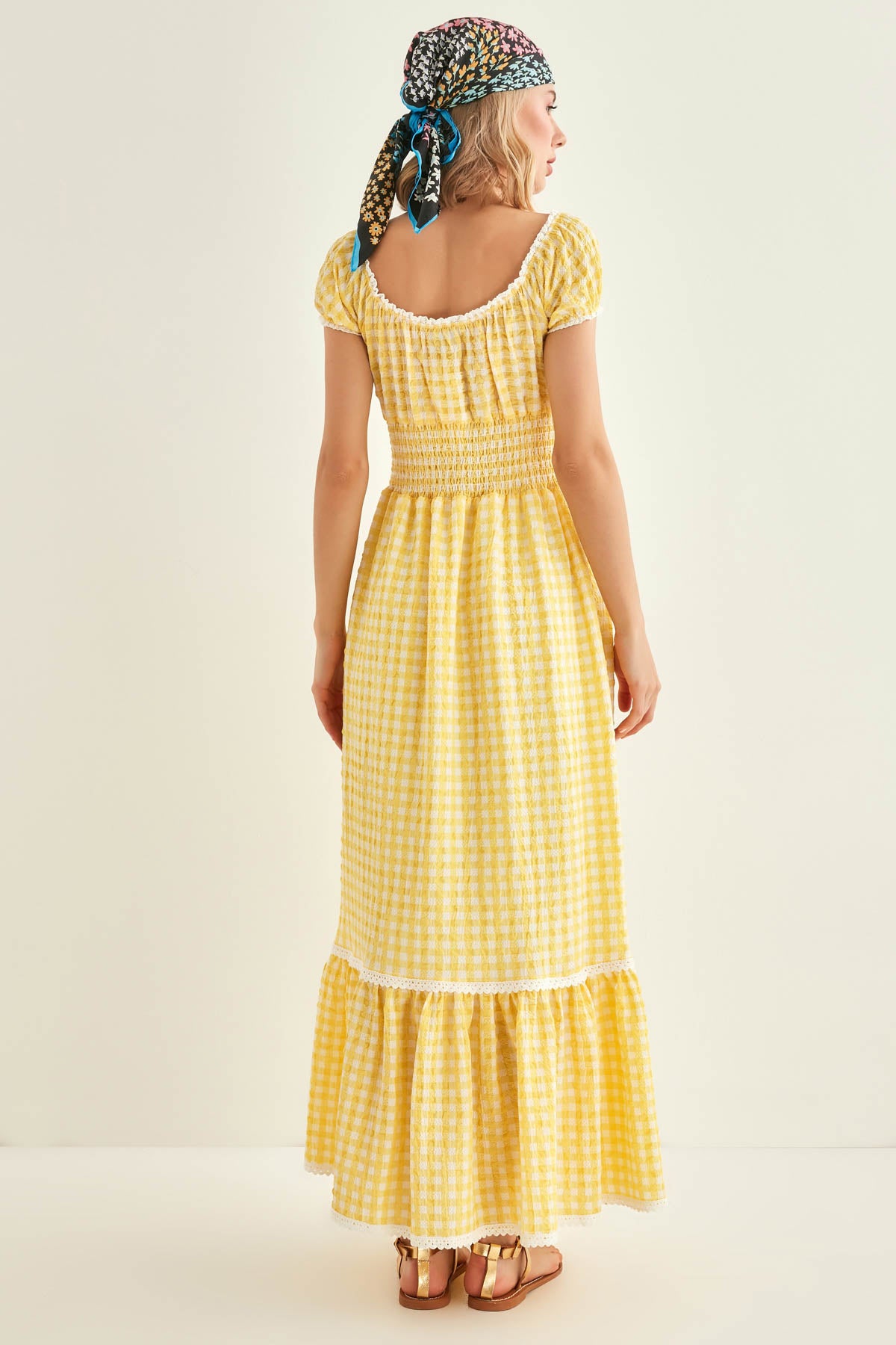 LACE STRIP DETAILED LONG COUNTRY DRESS