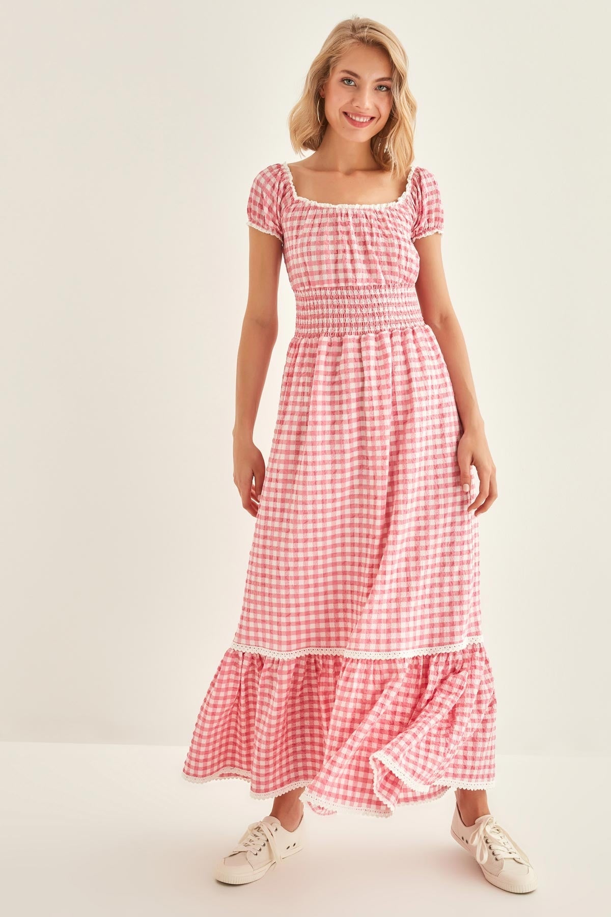 LACE STRIP DETAILED LONG COUNTRY DRESS
