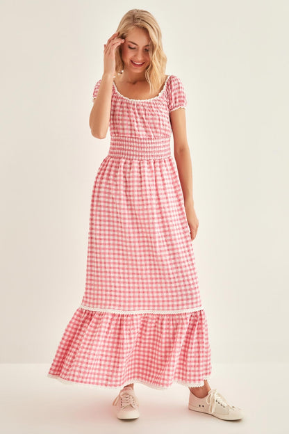 LACE STRIP DETAILED LONG COUNTRY DRESS
