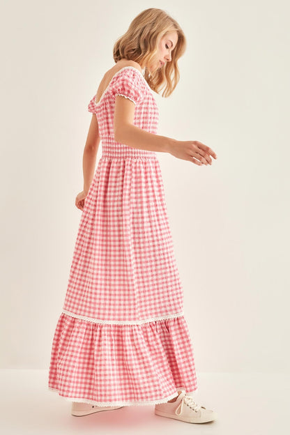 LACE STRIP DETAILED LONG COUNTRY DRESS