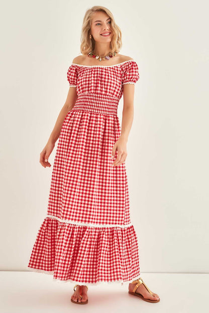 LACE STRIP DETAILED LONG COUNTRY DRESS