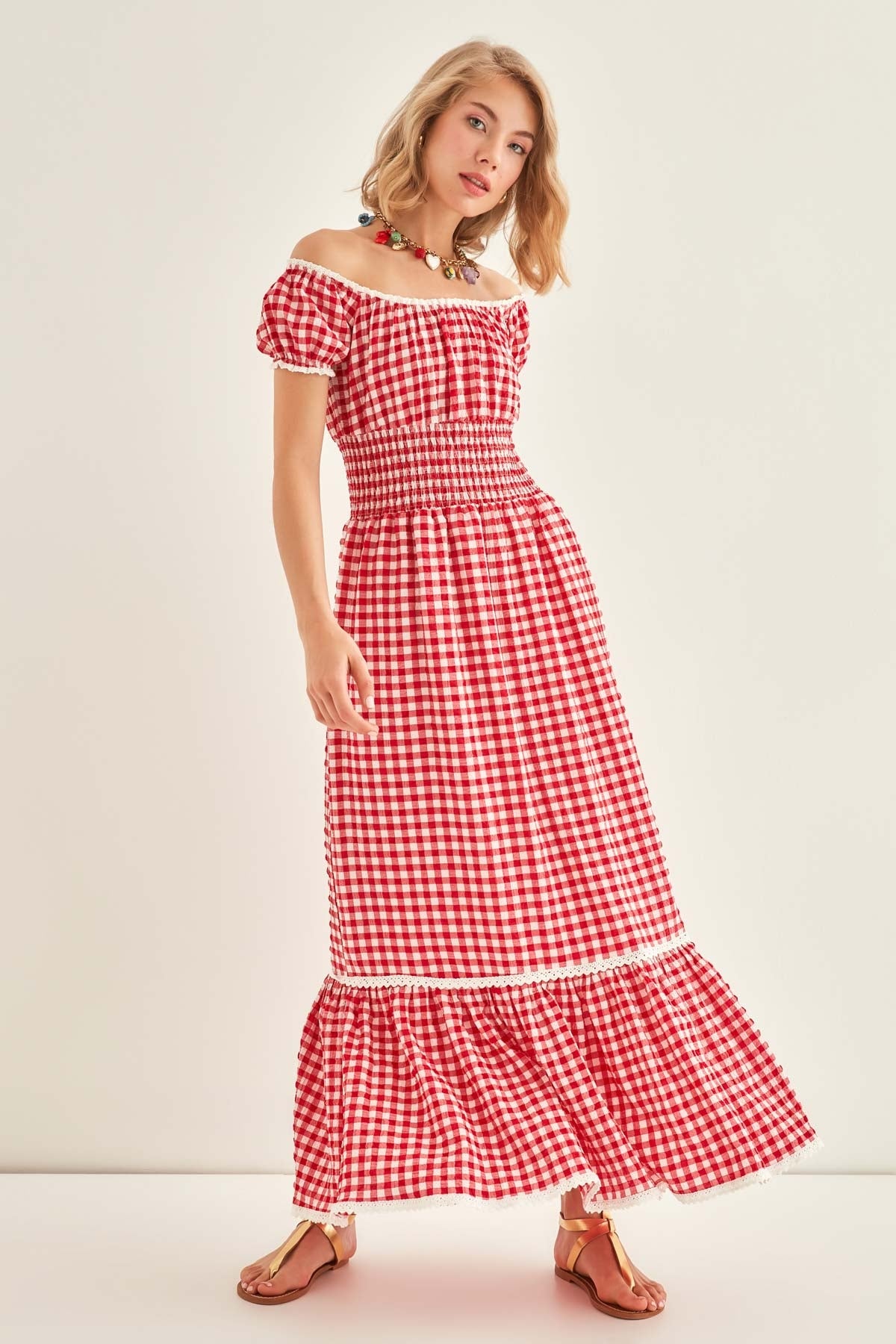 LACE STRIP DETAILED LONG COUNTRY DRESS