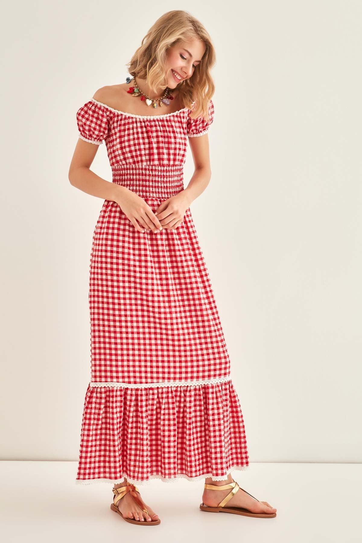 LACE STRIP DETAILED LONG COUNTRY DRESS