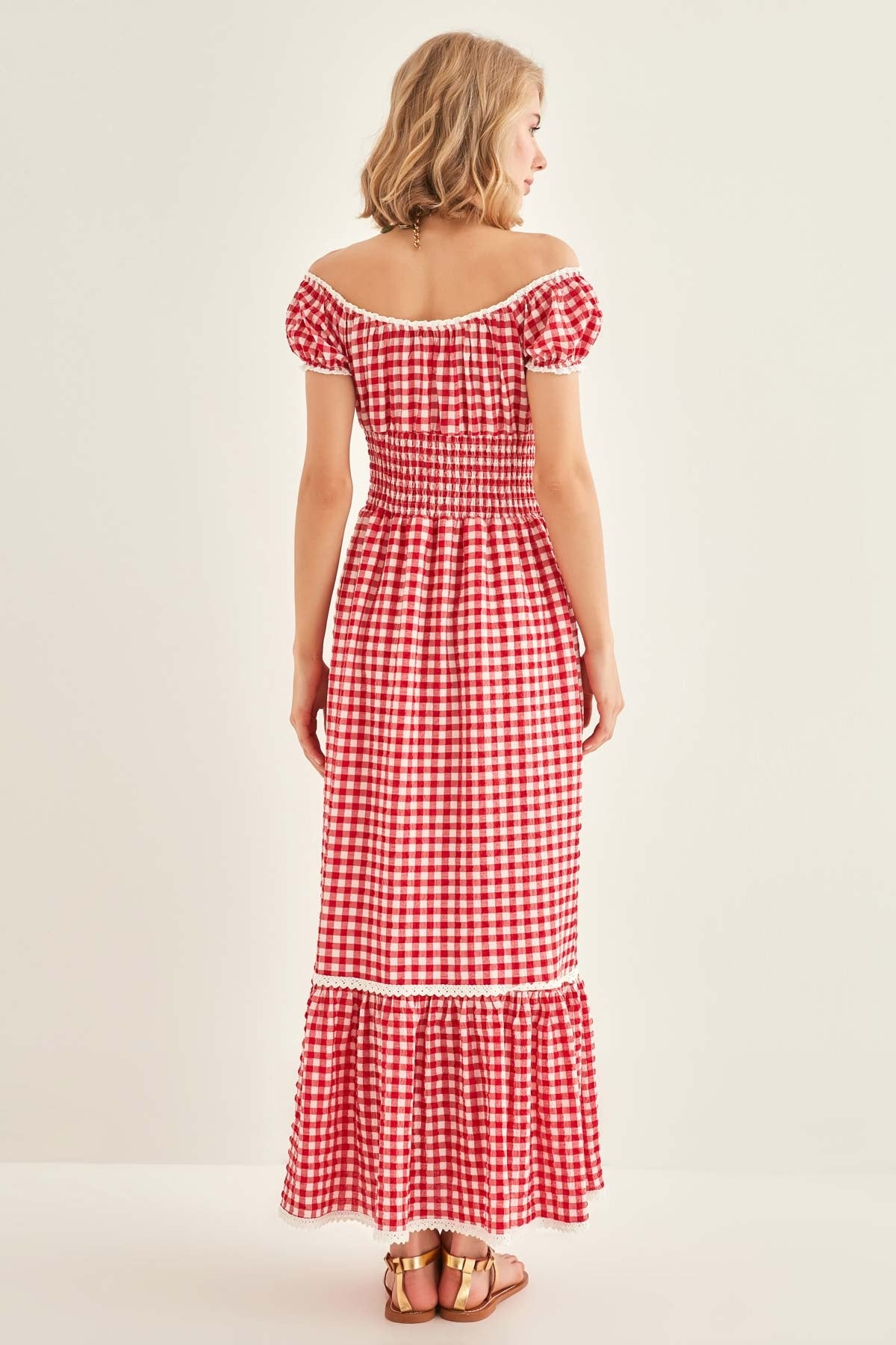 LACE STRIP DETAILED LONG COUNTRY DRESS