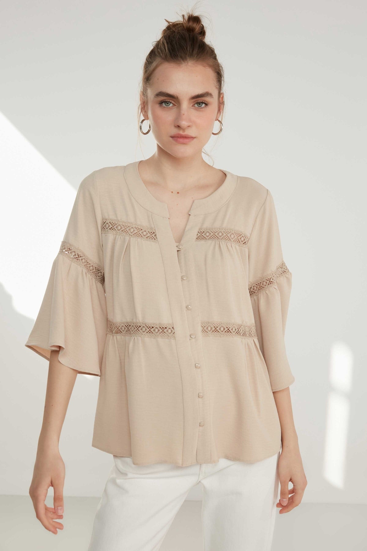 LACE STRIP DETAILED VOLAN SLEEVE AUTHENTIC BLOUSE