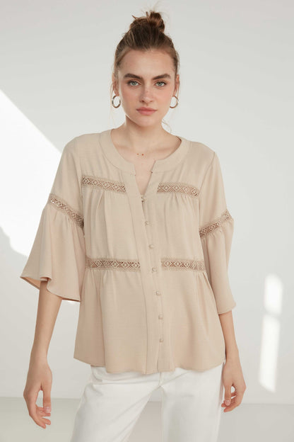LACE STRIP DETAILED VOLAN SLEEVE AUTHENTIC BLOUSE