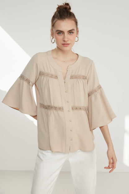 LACE STRIP DETAILED VOLAN SLEEVE AUTHENTIC BLOUSE