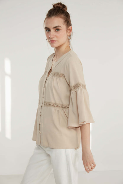 LACE STRIP DETAILED VOLAN SLEEVE AUTHENTIC BLOUSE