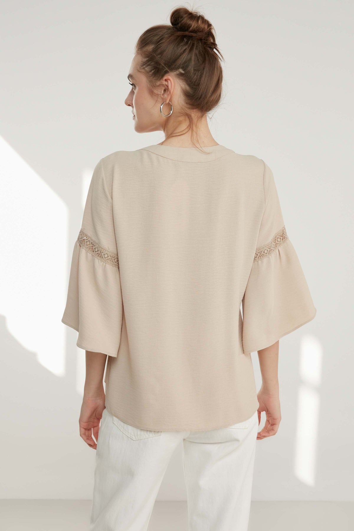 LACE STRIP DETAILED VOLAN SLEEVE AUTHENTIC BLOUSE