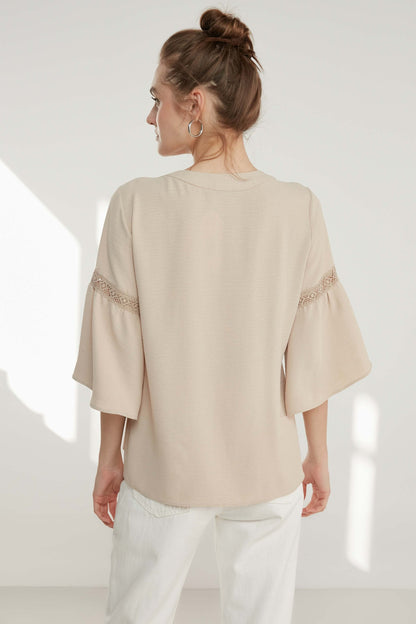 LACE STRIP DETAILED VOLAN SLEEVE AUTHENTIC BLOUSE