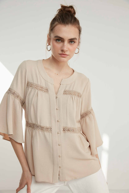 LACE STRIP DETAILED VOLAN SLEEVE AUTHENTIC BLOUSE