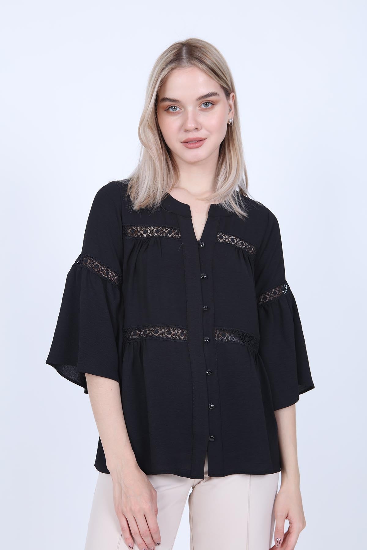LACE STRIP DETAILED VOLAN SLEEVE AUTHENTIC BLOUSE