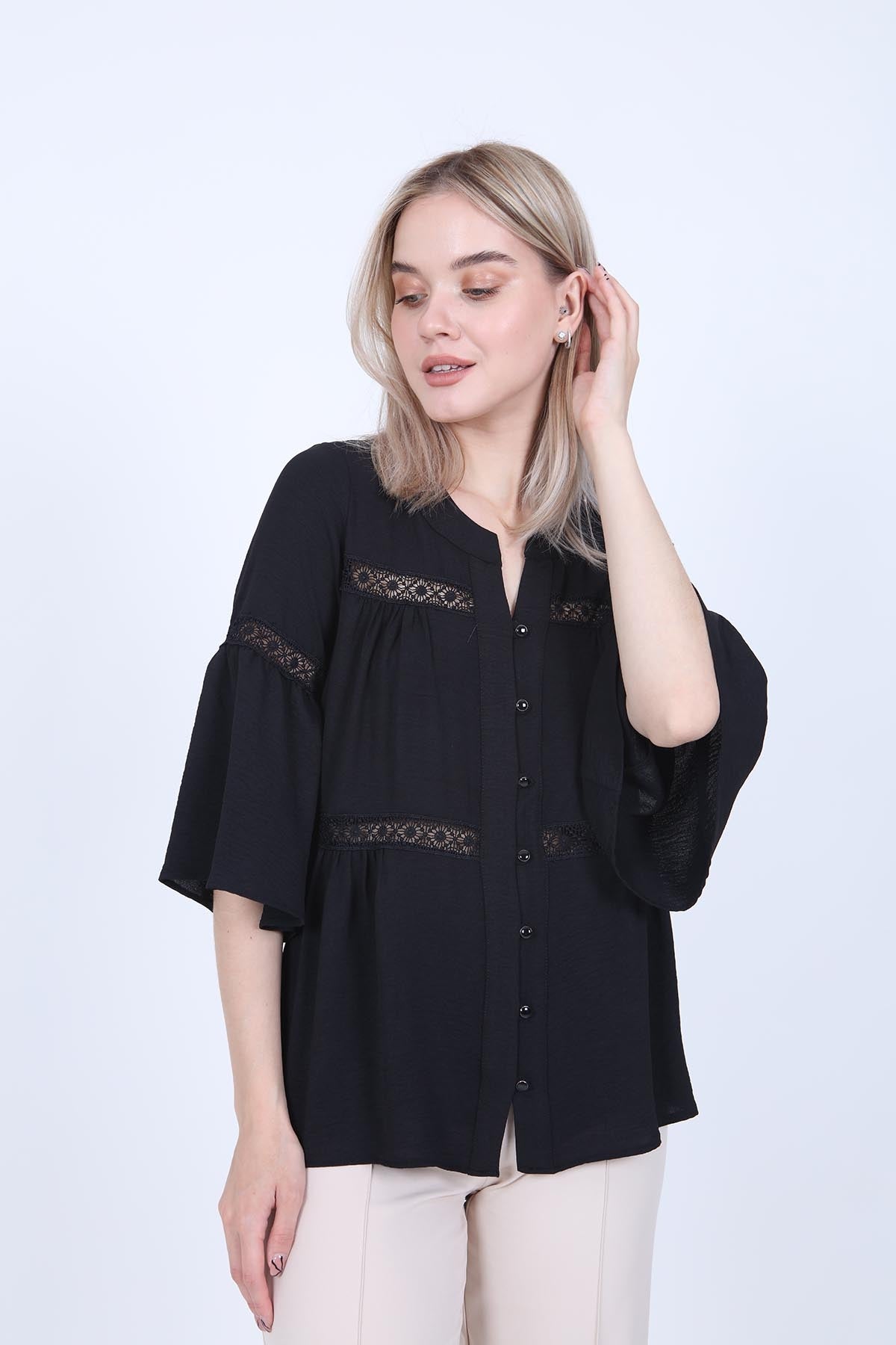 LACE STRIP DETAILED VOLAN SLEEVE AUTHENTIC BLOUSE