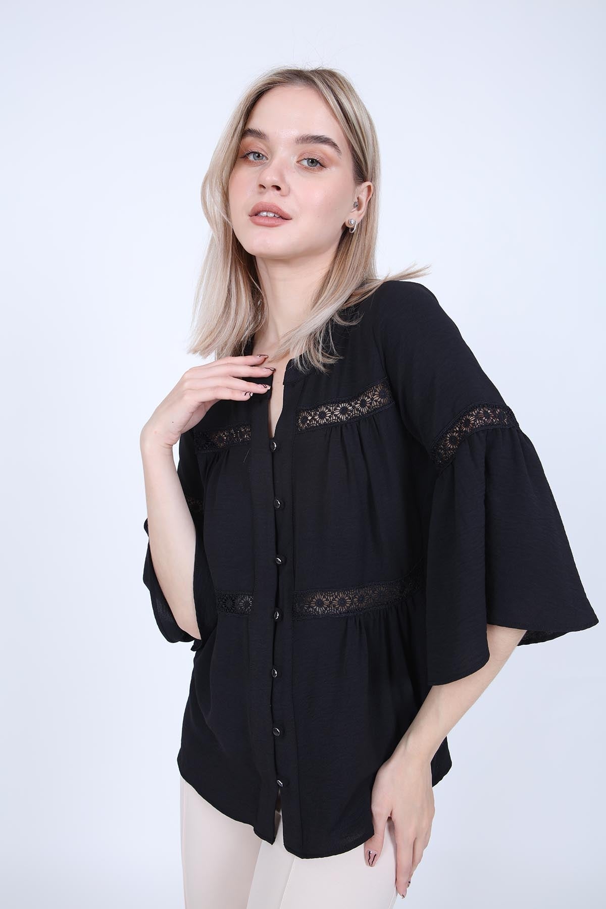 LACE STRIP DETAILED VOLAN SLEEVE AUTHENTIC BLOUSE