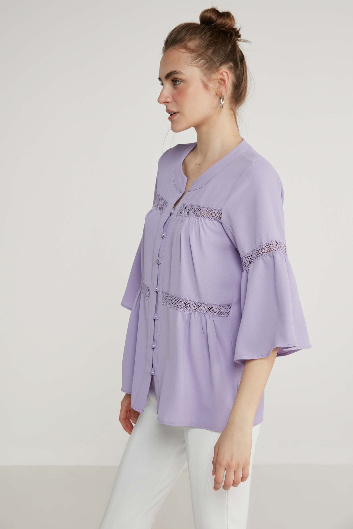 LACE STRIP DETAILED VOLAN SLEEVE AUTHENTIC BLOUSE