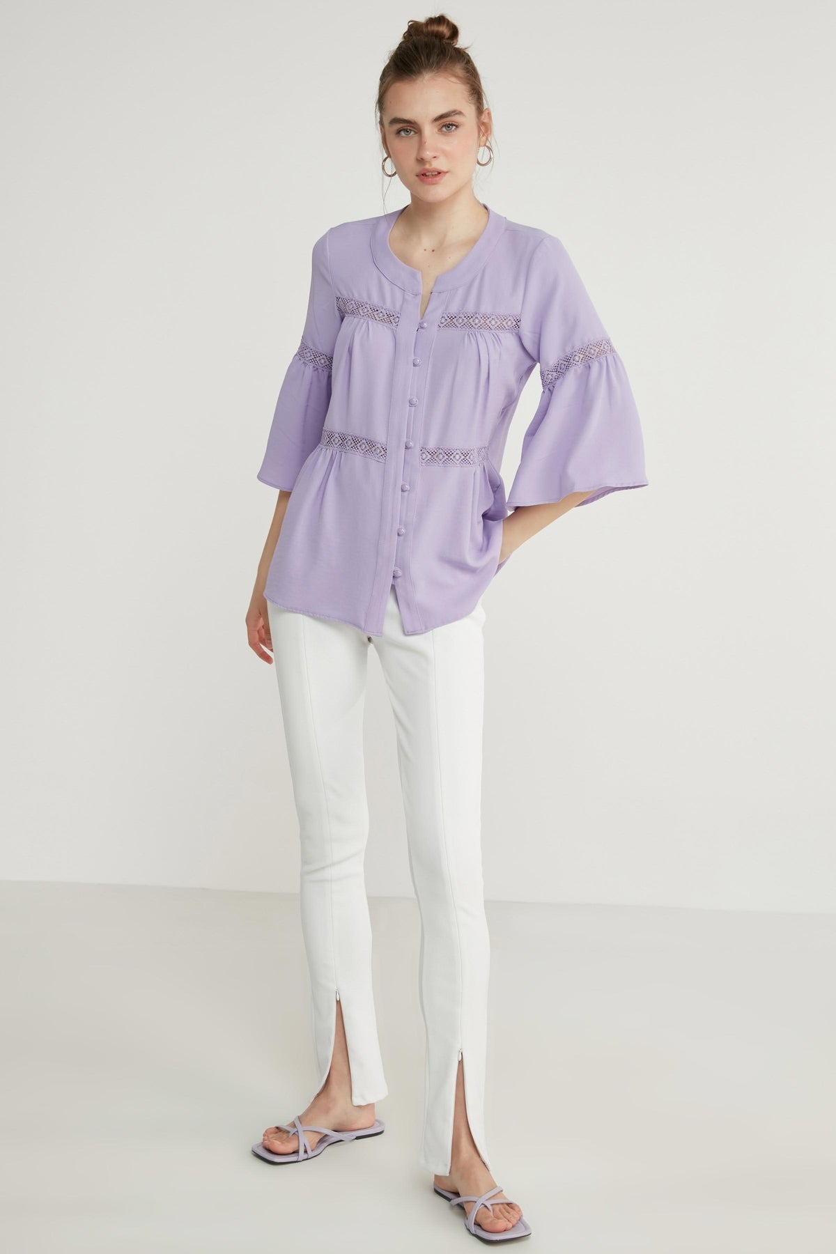LACE STRIP DETAILED VOLAN SLEEVE AUTHENTIC BLOUSE