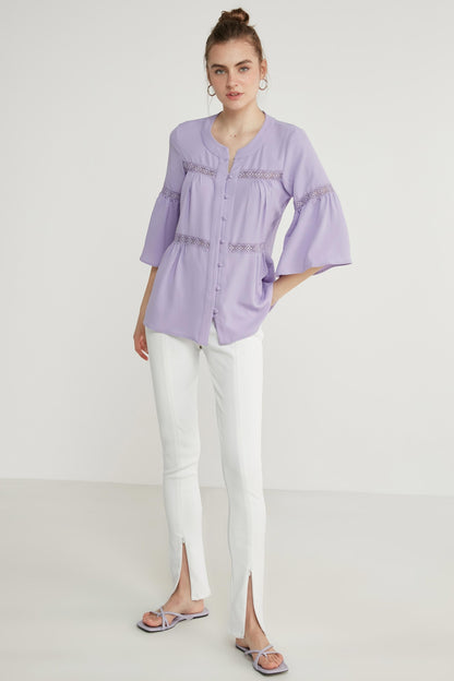LACE STRIP DETAILED VOLAN SLEEVE AUTHENTIC BLOUSE