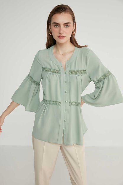 LACE STRIP DETAILED VOLAN SLEEVE AUTHENTIC BLOUSE