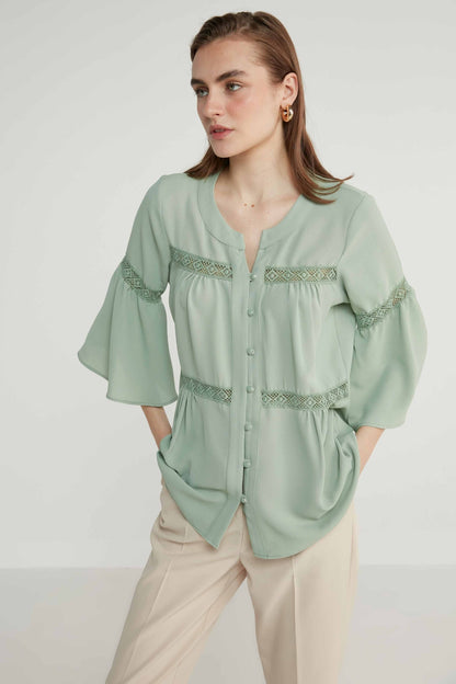 LACE STRIP DETAILED VOLAN SLEEVE AUTHENTIC BLOUSE